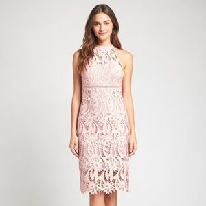 Bardot Womens Pink Gemma Halter Lace Sheath Cocktail Dress‎ Size 8 US Medium